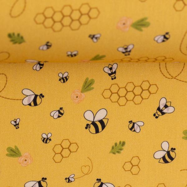 Baumwolldruck Bienen goldgelb von Swafing